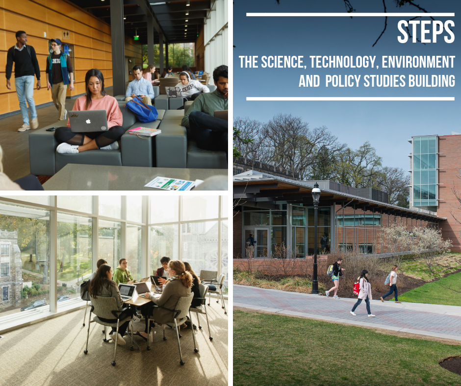 photo of study spaces in the STEPS building and its exterior